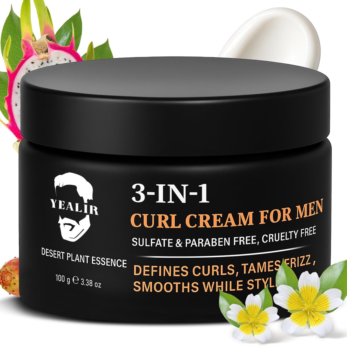 3-in-1 Curl Cream für Männer – definiert Locken, bändigt Frizz, verleiht Glätte und Textur für lockiges und welliges Haar, Haarpflegecreme mit Wüstenextrakten, sulfatfrei, 100 ml