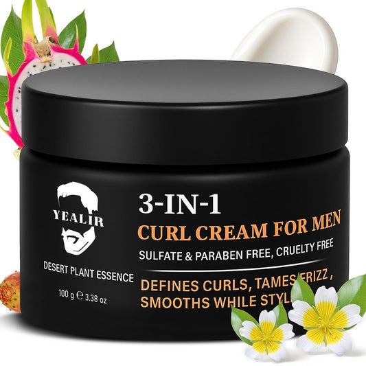 3-in-1 Curl Cream für Männer – definiert Locken, bändigt Frizz, verleiht Glätte und Textur für lockiges und welliges Haar, Haarpflegecreme mit Wüstenextrakten, sulfatfrei, 100 ml