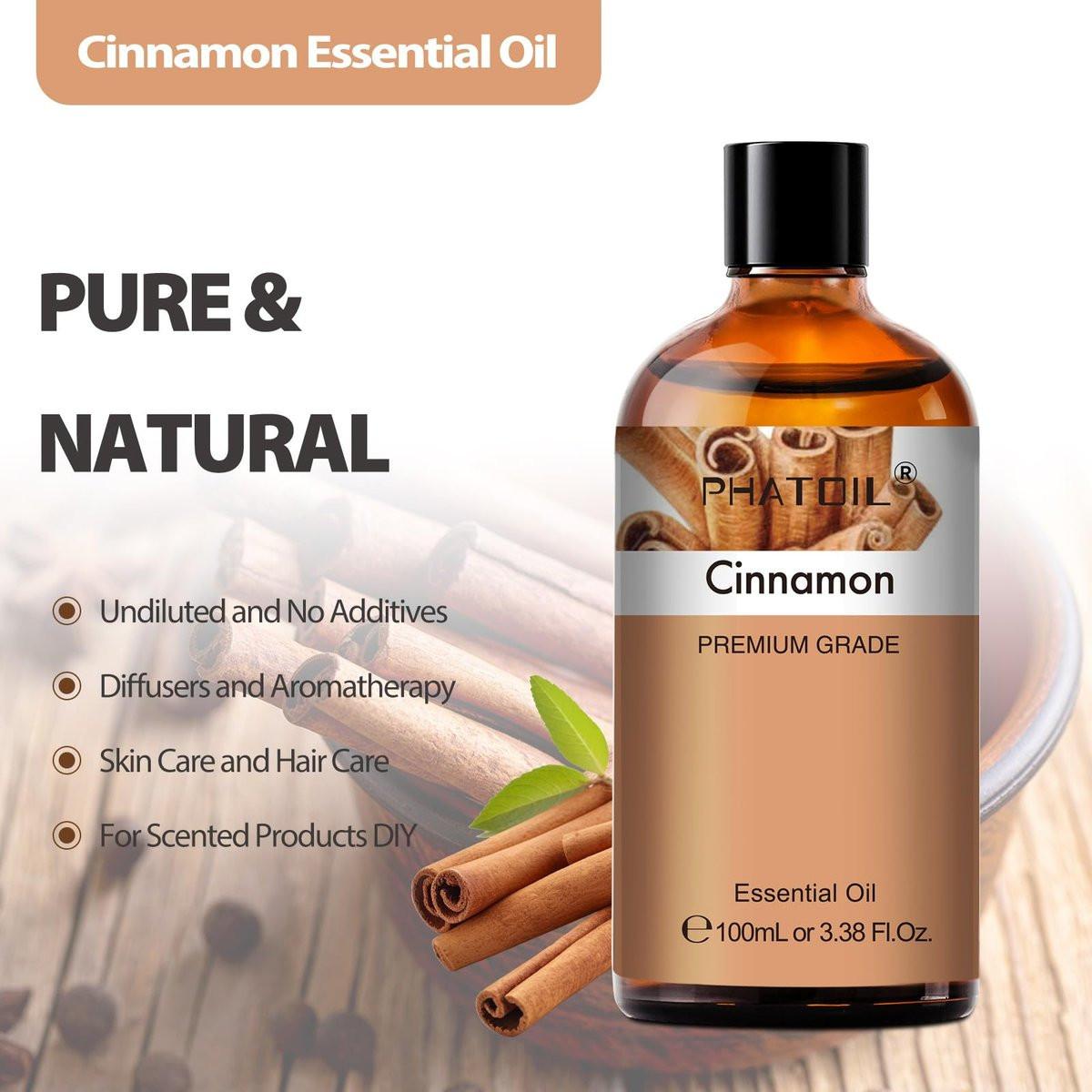 PHATOIL Zimt ätherisches Öl – Reines Aromaöl für Aromatherapie, Hausreinigung, Hautpflege und Raumduft, DIY Kerzen- & Seifenherstellung 100 ml