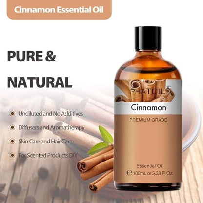 PHATOIL Zimt ätherisches Öl – Reines Aromaöl für Aromatherapie, Hausreinigung, Hautpflege und Raumduft, DIY Kerzen- & Seifenherstellung 100 ml