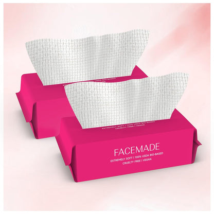 FACEMADE 100 Stück (2 Packungen) Einweg-Gesichtstücher, Extra Dicke Einweg-Gesichtstücher, Saubere Gesichtstücher zum Abschminken, Hautpflege, USDA-zertifiziert 100% Biobasiert