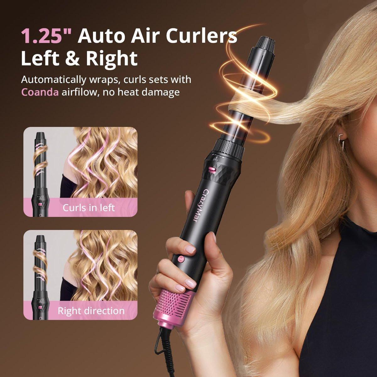 Air Wrap Haarstyler – Schnell trocknender Föhn & Lockenstab, Heißluft-Styler ohne Hitzeschäden für Locken, Volumen, Glätten – Pink