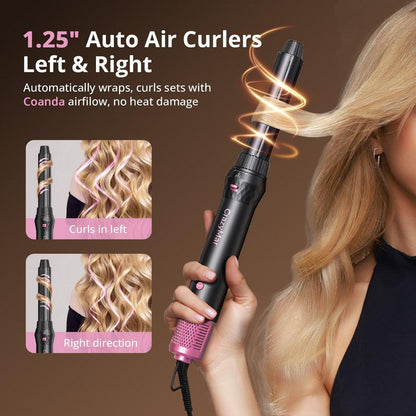 Air Wrap Haarstyler – Schnell trocknender Föhn & Lockenstab, Heißluft-Styler ohne Hitzeschäden für Locken, Volumen, Glätten – Pink