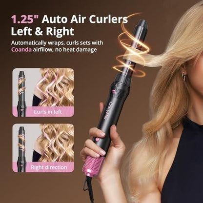 Air Wrap Haarstyler – Schnell trocknender Föhn & Lockenstab, Heißluft-Styler ohne Hitzeschäden für Locken, Volumen, Glätten – Pink