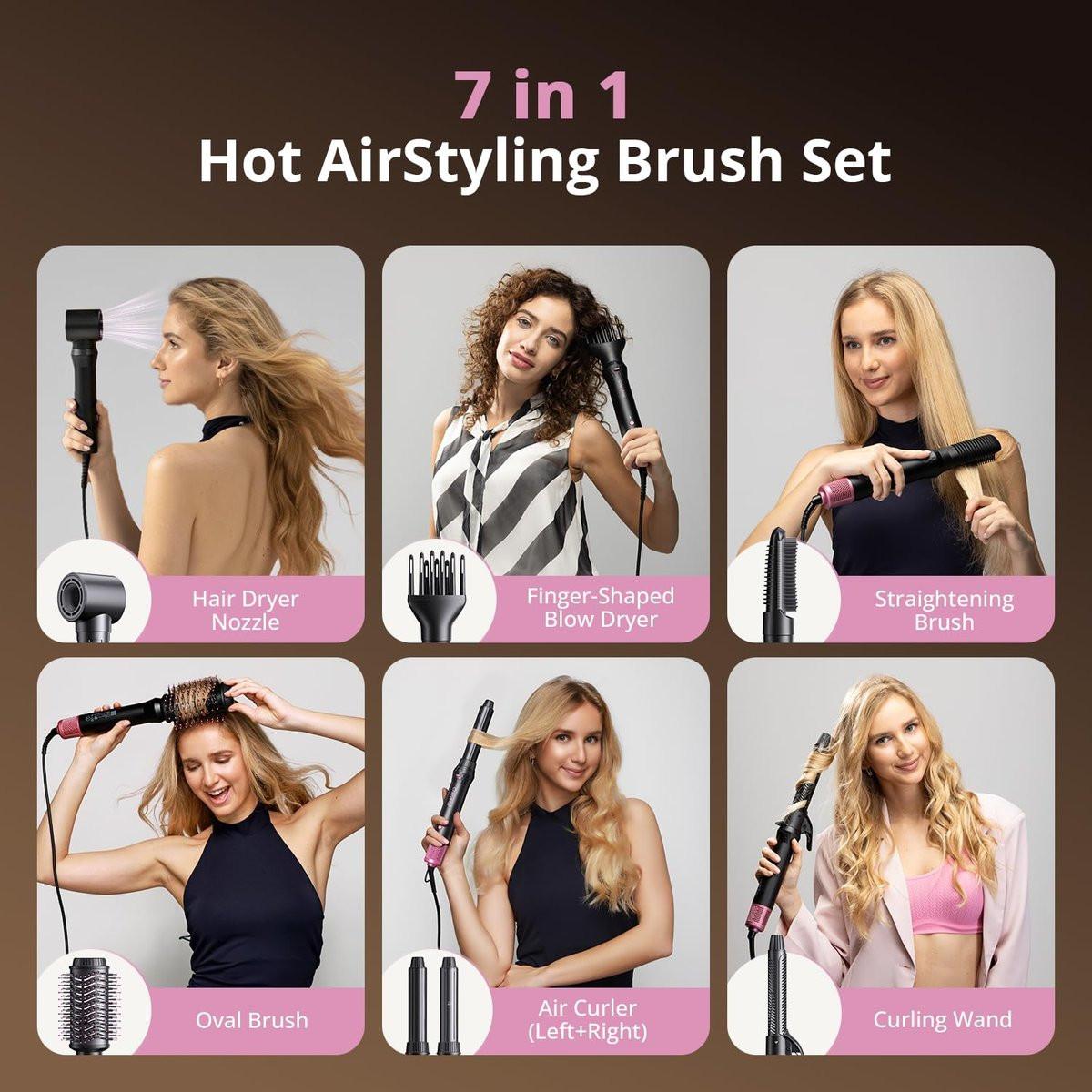 Air Wrap Haarstyler – Schnell trocknender Föhn & Lockenstab, Heißluft-Styler ohne Hitzeschäden für Locken, Volumen, Glätten – Pink