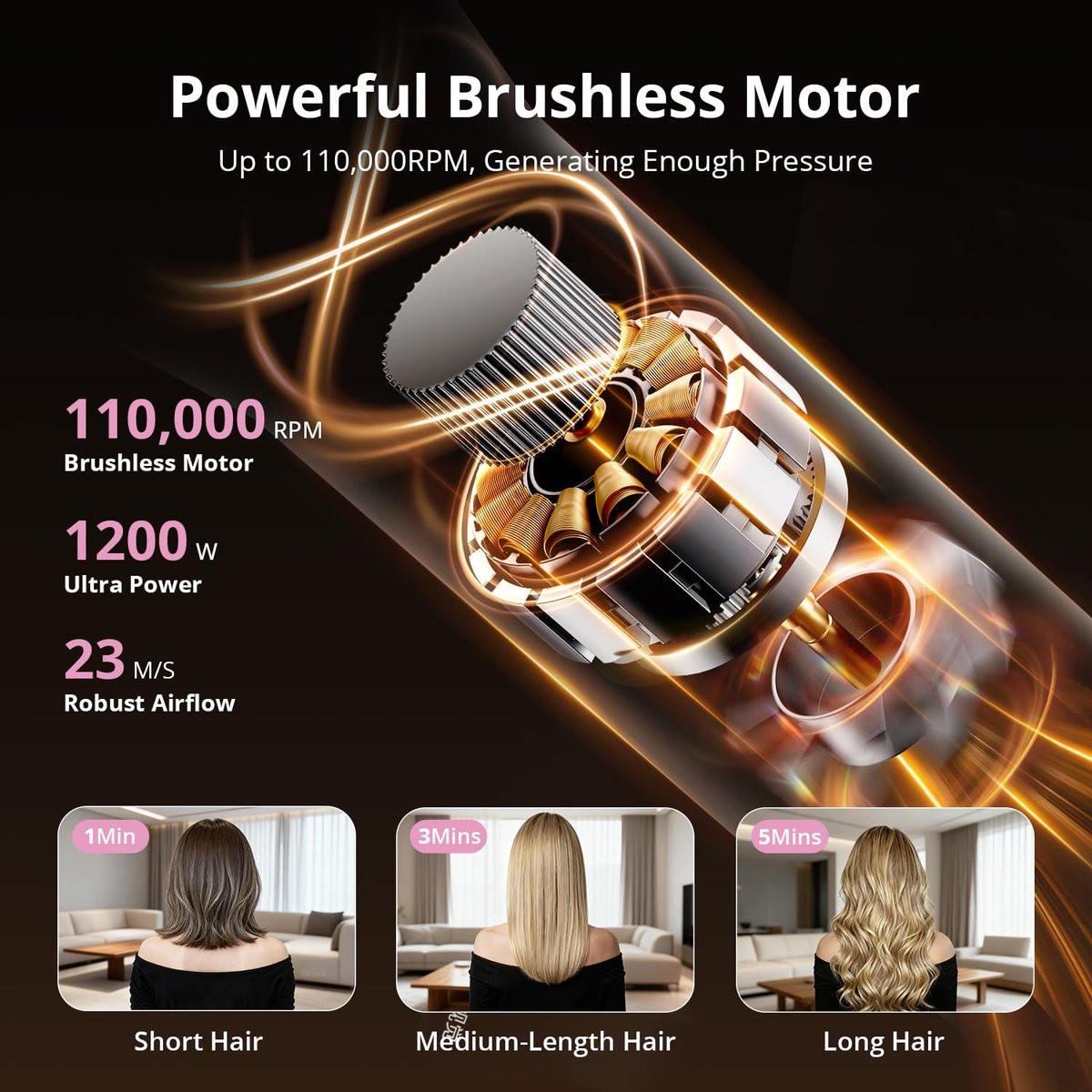 Air Wrap Haarstyler – Schnell trocknender Föhn & Lockenstab, Heißluft-Styler ohne Hitzeschäden für Locken, Volumen, Glätten – Pink