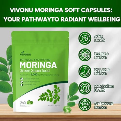 Pure Moringa Softgel – 240 Kapseln, 30:1 Ultra-konzentrierter Moringa-Blatt-Extrakt mit Liposomaler Technologie für 98 % Absorption, 120-Tage-Vorrat, Vollwertiges grünes Superfood für Energie, Haut, Immunsystem und Darmgesundheit