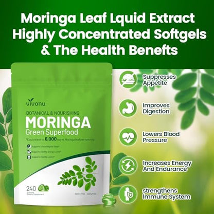 Pure Moringa Softgel – 240 Kapseln, 30:1 Ultra-konzentrierter Moringa-Blatt-Extrakt mit Liposomaler Technologie für 98 % Absorption, 120-Tage-Vorrat, Vollwertiges grünes Superfood für Energie, Haut, Immunsystem und Darmgesundheit