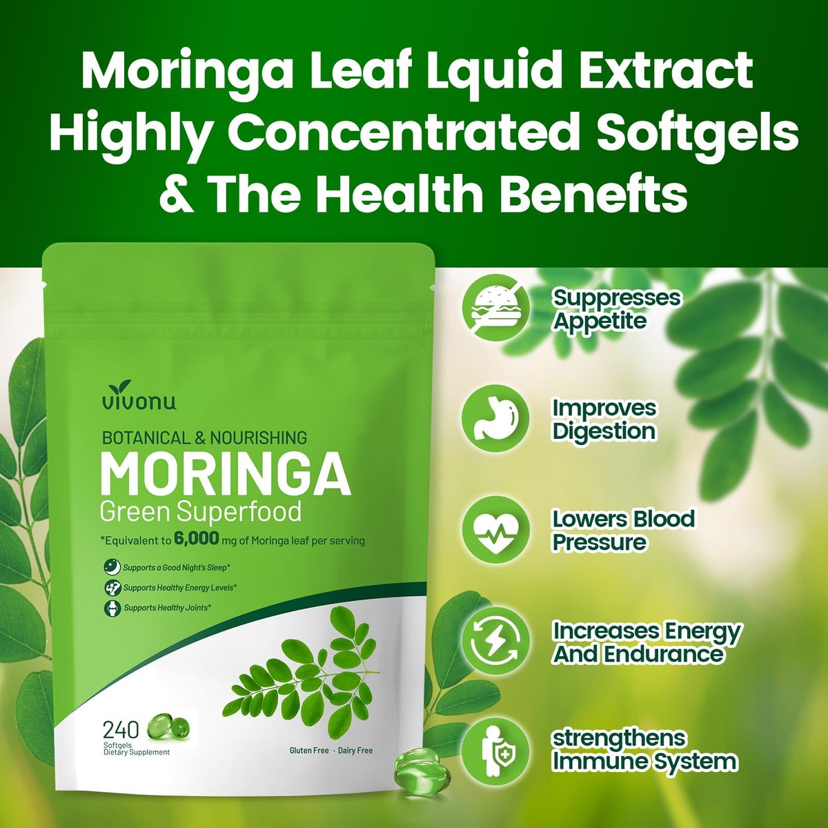 Pure Moringa Softgel – 240 Kapseln, 30:1 Ultra-konzentrierter Moringa-Blatt-Extrakt mit Liposomaler Technologie für 98 % Absorption, 120-Tage-Vorrat, Vollwertiges grünes Superfood für Energie, Haut, Immunsystem und Darmgesundheit