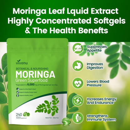 Pure Moringa Softgel – 240 Kapseln, 30:1 Ultra-konzentrierter Moringa-Blatt-Extrakt mit Liposomaler Technologie für 98 % Absorption, 120-Tage-Vorrat, Vollwertiges grünes Superfood für Energie, Haut, Immunsystem und Darmgesundheit