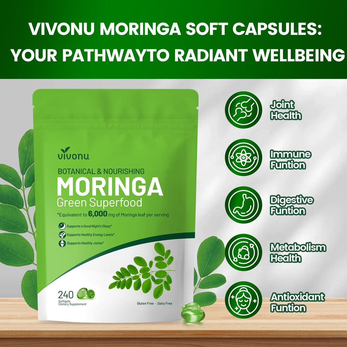 Pure Moringa Softgel – 240 Kapseln, 30:1 Ultra-konzentrierter Moringa-Blatt-Extrakt mit Liposomaler Technologie für 98 % Absorption, 120-Tage-Vorrat, Vollwertiges grünes Superfood für Energie, Haut, Immunsystem und Darmgesundheit