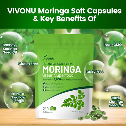Pure Moringa Softgel – 240 Kapseln, 30:1 Ultra-konzentrierter Moringa-Blatt-Extrakt mit Liposomaler Technologie für 98 % Absorption, 120-Tage-Vorrat, Vollwertiges grünes Superfood für Energie, Haut, Immunsystem und Darmgesundheit
