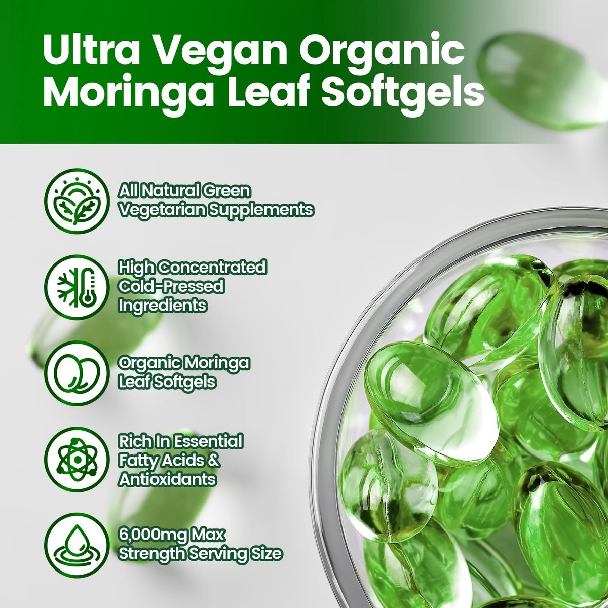 Pure Moringa Softgel – 240 Kapseln, 30:1 Ultra-konzentrierter Moringa-Blatt-Extrakt mit Liposomaler Technologie für 98 % Absorption, 120-Tage-Vorrat, Vollwertiges grünes Superfood für Energie, Haut, Immunsystem und Darmgesundheit