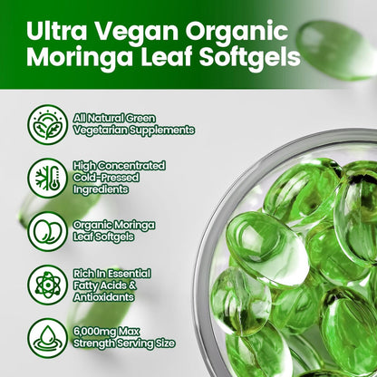 Pure Moringa Softgel – 240 Kapseln, 30:1 Ultra-konzentrierter Moringa-Blatt-Extrakt mit Liposomaler Technologie für 98 % Absorption, 120-Tage-Vorrat, Vollwertiges grünes Superfood für Energie, Haut, Immunsystem und Darmgesundheit