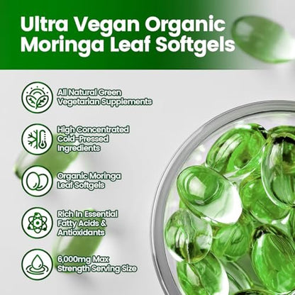 Pure Moringa Softgel – 240 Kapseln, 30:1 Ultra-konzentrierter Moringa-Blatt-Extrakt mit Liposomaler Technologie für 98 % Absorption, 120-Tage-Vorrat, Vollwertiges grünes Superfood für Energie, Haut, Immunsystem und Darmgesundheit