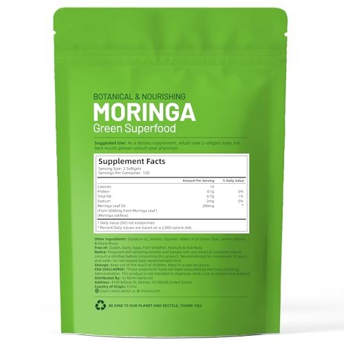 Pure Moringa Softgel – 240 Kapseln, 30:1 Ultra-konzentrierter Moringa-Blatt-Extrakt mit Liposomaler Technologie für 98 % Absorption, 120-Tage-Vorrat, Vollwertiges grünes Superfood für Energie, Haut, Immunsystem und Darmgesundheit