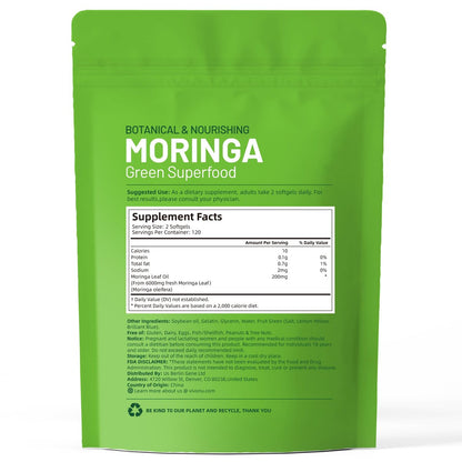 Pure Moringa Softgel – 240 Kapseln, 30:1 Ultra-konzentrierter Moringa-Blatt-Extrakt mit Liposomaler Technologie für 98 % Absorption, 120-Tage-Vorrat, Vollwertiges grünes Superfood für Energie, Haut, Immunsystem und Darmgesundheit