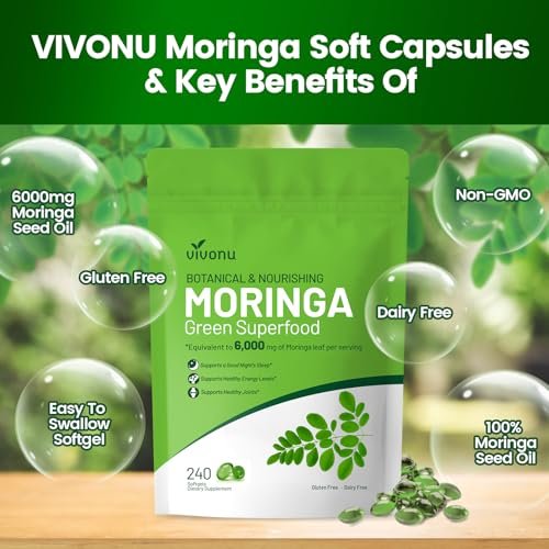 Pure Moringa Softgel – 240 Kapseln, 30:1 Ultra-konzentrierter Moringa-Blatt-Extrakt mit Liposomaler Technologie für 98 % Absorption, 120-Tage-Vorrat, Vollwertiges grünes Superfood für Energie, Haut, Immunsystem und Darmgesundheit
