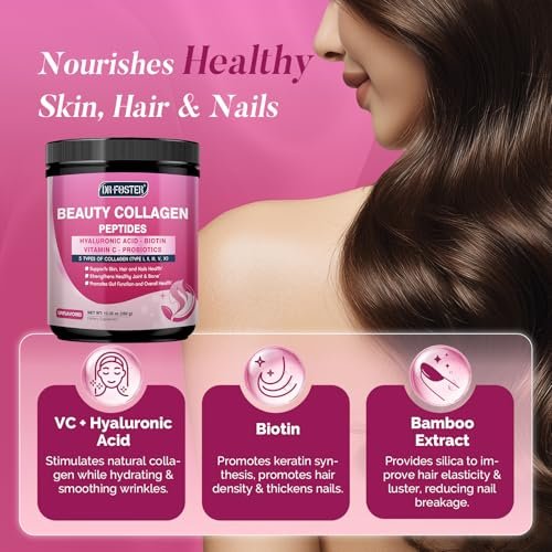 DRFOSTER Multi-Collagen-Peptiden-Pulver für Frauen – Typ I, II, III, V, X, hydrolysiertes Kollagenpulver mit Beauty-Komplex, Vitamin C & Biotin für Haut, Haare, Nägel, Gelenke, Nicht-GVO, 35 Portionen
