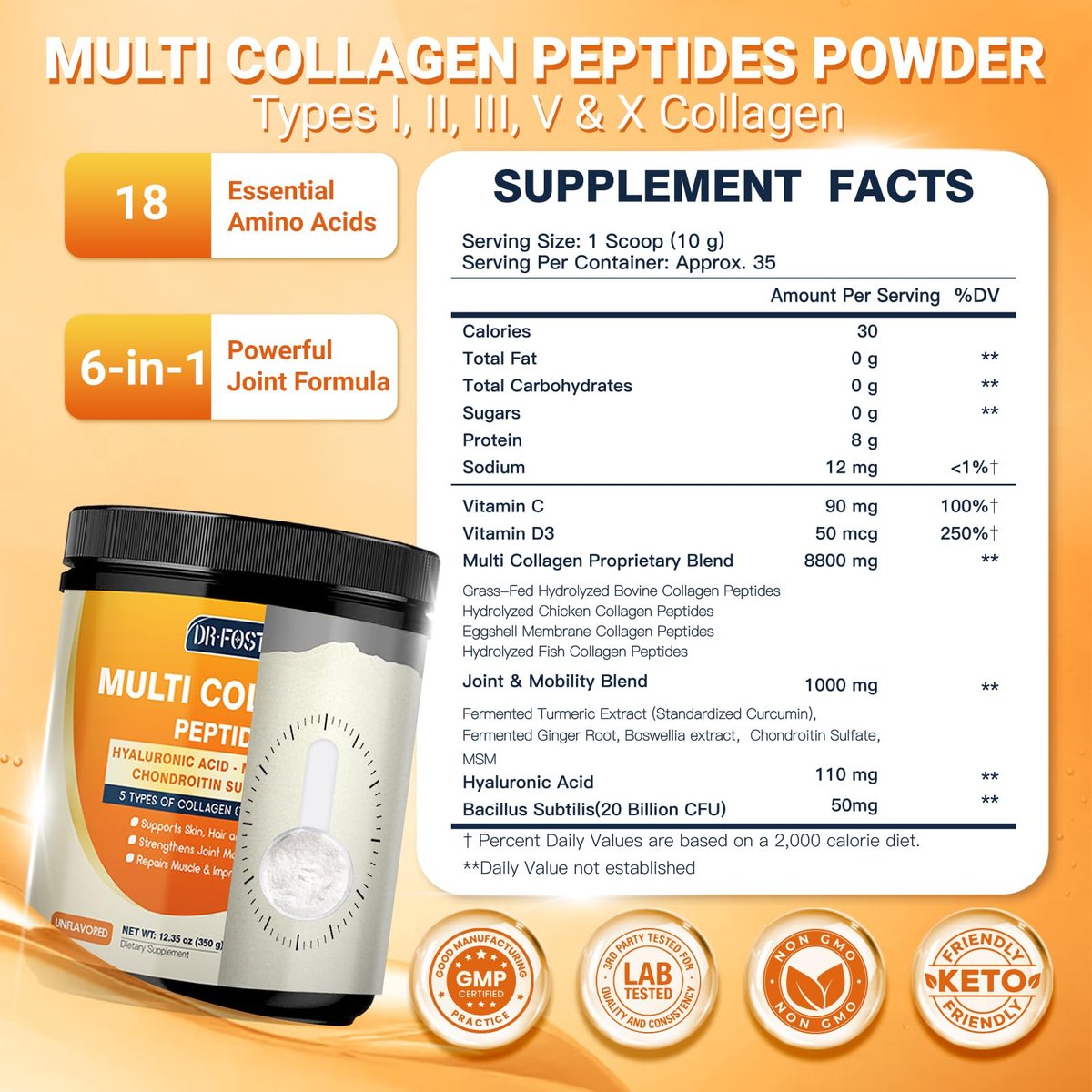 DRFOSTER Gelenk-Collagen-Peptide – Pulver zur Unterstützung von Gelenken und Bindegewebe, 350 g