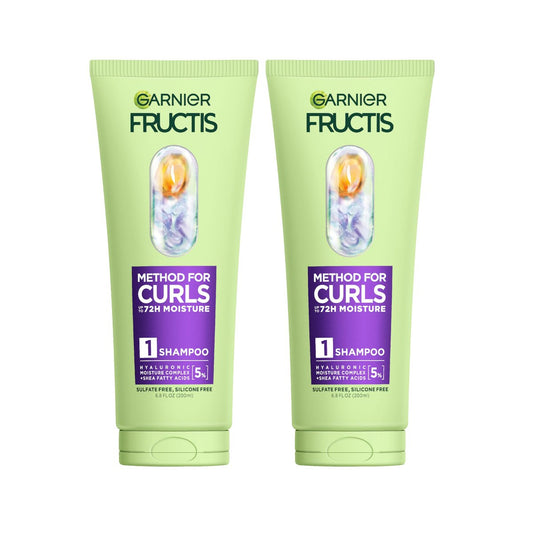 Garnier Fructis Method for Curls Feuchtigkeitsspendendes Shampoo für lockiges Haar mit bis zu 5 % Hyaluron-Feuchtigkeitskomplex, entwickelt und getestet für Locken und Coils von Typ 2C bis 4C, 6,8 fl oz