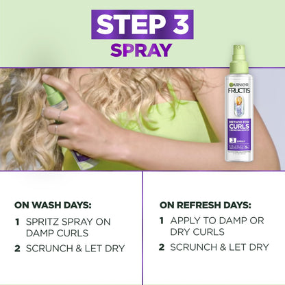 Garnier Fructis Method for Curls Feuchtigkeitsspendendes Shampoo für lockiges Haar mit bis zu 5 % Hyaluron-Feuchtigkeitskomplex, entwickelt und getestet für Locken und Coils von Typ 2C bis 4C, 6,8 fl oz