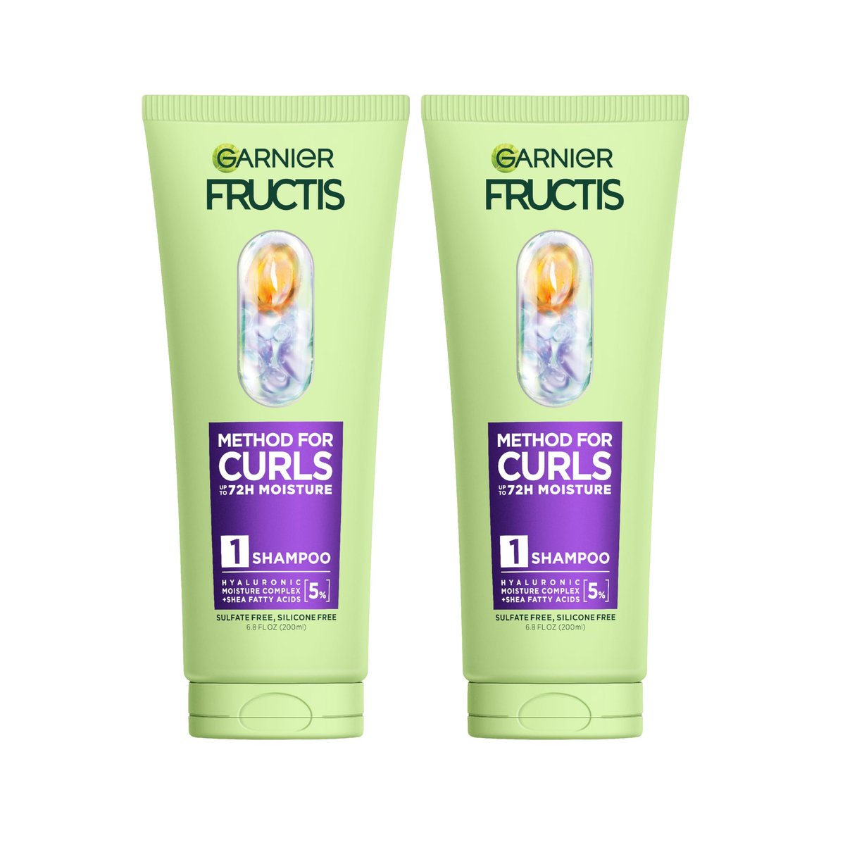 Garnier Fructis Method for Curls Feuchtigkeitsspendendes Shampoo für lockiges Haar mit bis zu 5 % Hyaluron-Feuchtigkeitskomplex, entwickelt und getestet für Locken und Coils von Typ 2C bis 4C, 6,8 fl oz