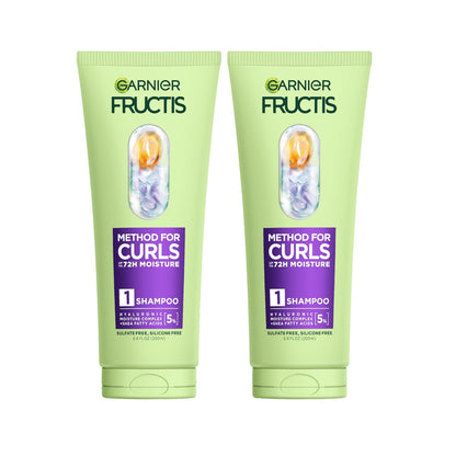 Garnier Fructis Method for Curls Feuchtigkeitsspendendes Shampoo für lockiges Haar mit bis zu 5 % Hyaluron-Feuchtigkeitskomplex, entwickelt und getestet für Locken und Coils von Typ 2C bis 4C, 6,8 fl oz