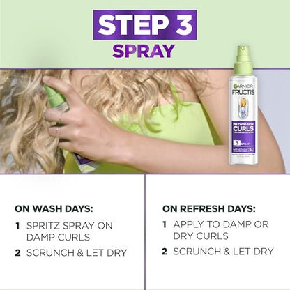 Garnier Fructis Method for Curls Feuchtigkeitsspendendes Shampoo für lockiges Haar mit bis zu 5 % Hyaluron-Feuchtigkeitskomplex, entwickelt und getestet für Locken und Coils von Typ 2C bis 4C, 6,8 fl oz