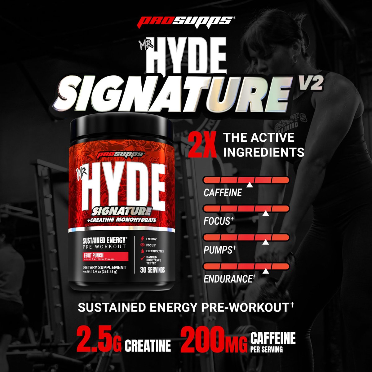 ProSupps Mr. Hyde Signature V2 Pre-Workout Pulver – Fruchtpunsch, 30 Portionen mit Creatin, Beta-Alanin & Koffein für Leistung & Energie