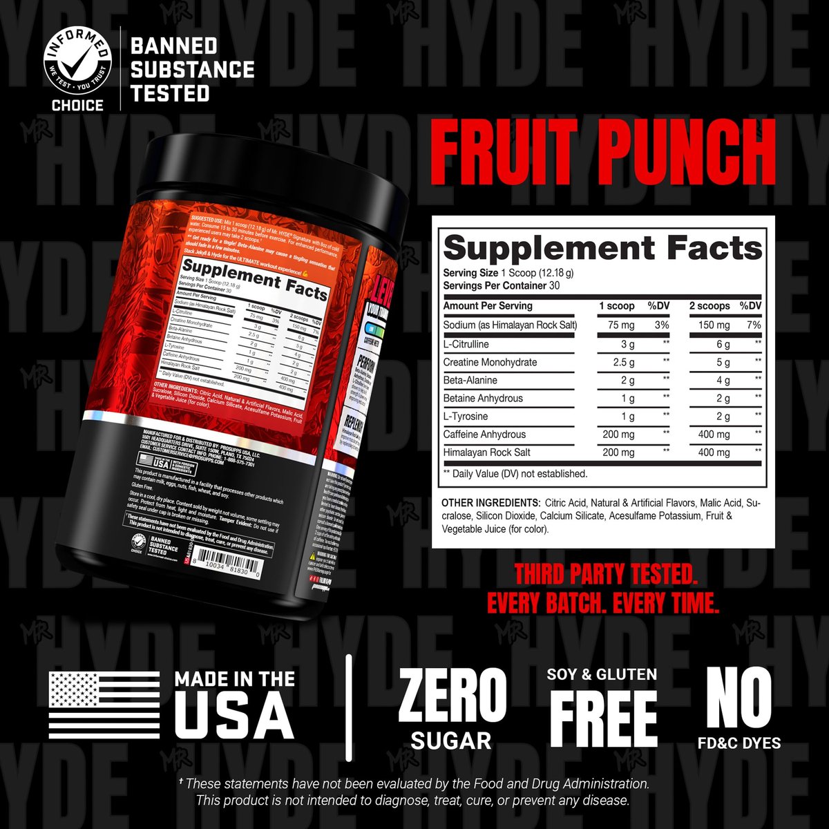 ProSupps Mr. Hyde Signature V2 Pre-Workout Pulver – Fruchtpunsch, 30 Portionen mit Creatin, Beta-Alanin & Koffein für Leistung & Energie