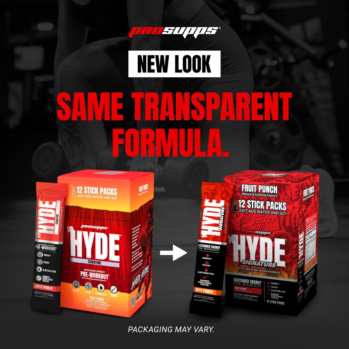 ProSupps Mr. Hyde Signature Pre Workout Drink-Mix – Energie, Ausdauer & Fokus mit Kreatin, Beta-Alanin & Koffein – 12 Portionen im praktischen Beutel (Fruchtpunsch)