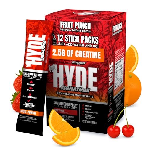 ProSupps Mr. Hyde Signature Pre Workout Drink-Mix – Energie, Ausdauer & Fokus mit Kreatin, Beta-Alanin & Koffein – 12 Portionen im praktischen Beutel (Fruchtpunsch)