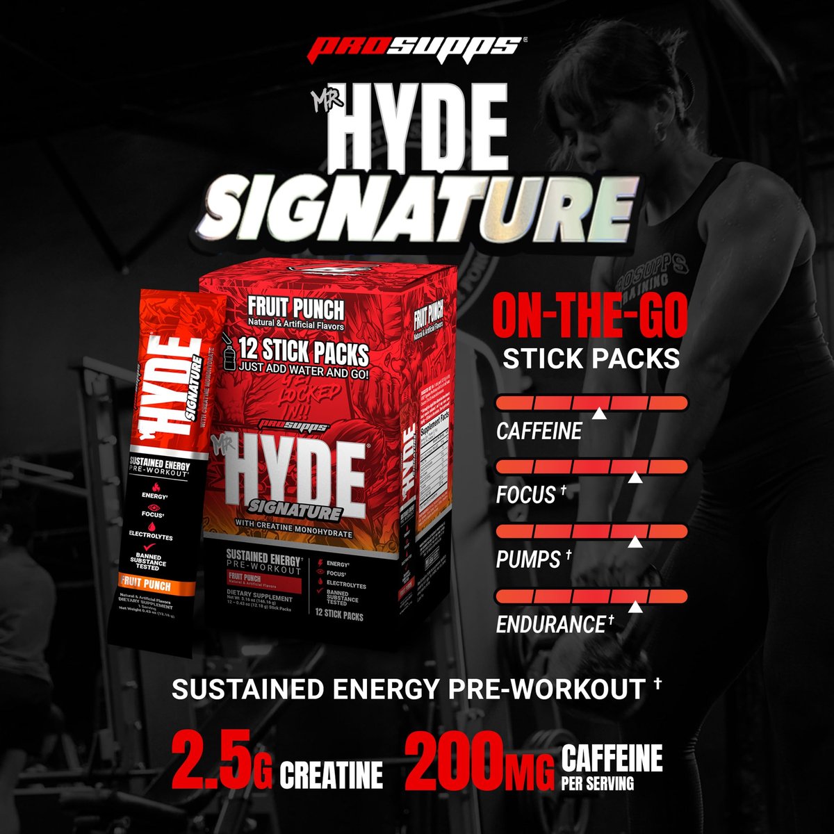 ProSupps Mr. Hyde Signature Pre Workout Drink-Mix – Energie, Ausdauer & Fokus mit Kreatin, Beta-Alanin & Koffein – 12 Portionen im praktischen Beutel (Fruchtpunsch)