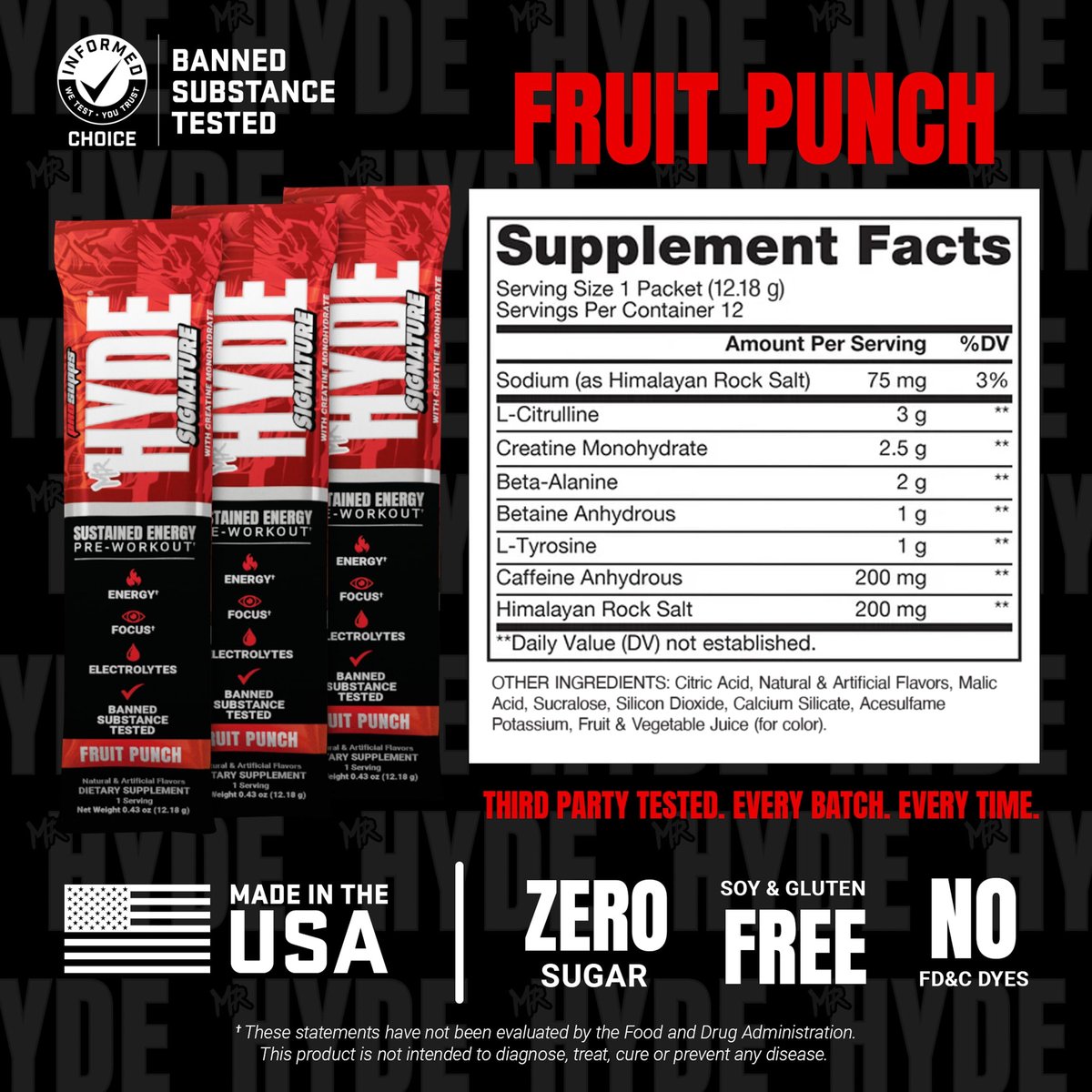 ProSupps Mr. Hyde Signature Pre Workout Drink-Mix – Energie, Ausdauer & Fokus mit Kreatin, Beta-Alanin & Koffein – 12 Portionen im praktischen Beutel (Fruchtpunsch)