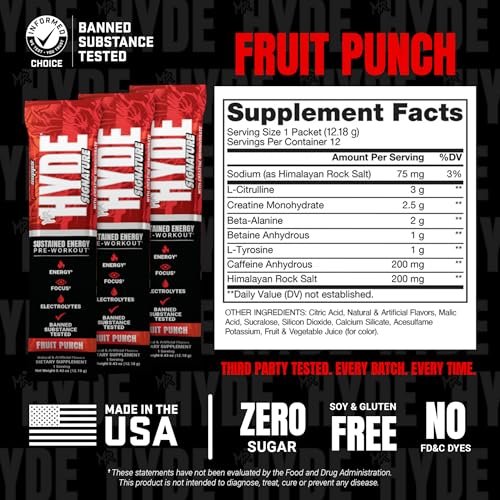 ProSupps Mr. Hyde Signature Pre Workout Drink-Mix – Energie, Ausdauer & Fokus mit Kreatin, Beta-Alanin & Koffein – 12 Portionen im praktischen Beutel (Fruchtpunsch)