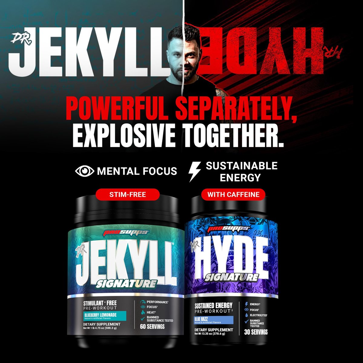ProSupps Mr. Hyde Signature Pre Workout Drink Mix – Leistung, Energie & Ausdauer mit Kreatin, Beta-Alanin & Koffein – Saubere Gym-Ergänzung für Männer & Frauen (Blue Razz, 12 Portionen zum Mitnehmen)