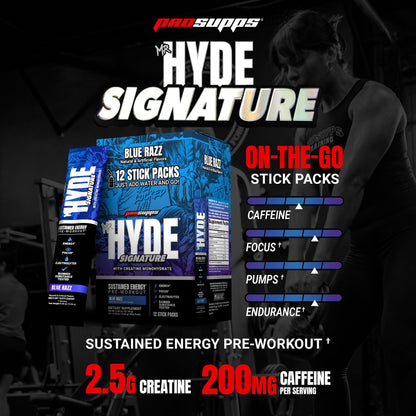 ProSupps Mr. Hyde Signature Pre Workout Drink Mix – Leistung, Energie & Ausdauer mit Kreatin, Beta-Alanin & Koffein – Saubere Gym-Ergänzung für Männer & Frauen (Blue Razz, 12 Portionen zum Mitnehmen)