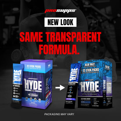 ProSupps Mr. Hyde Signature Pre Workout Drink Mix – Leistung, Energie & Ausdauer mit Kreatin, Beta-Alanin & Koffein – Saubere Gym-Ergänzung für Männer & Frauen (Blue Razz, 12 Portionen zum Mitnehmen)