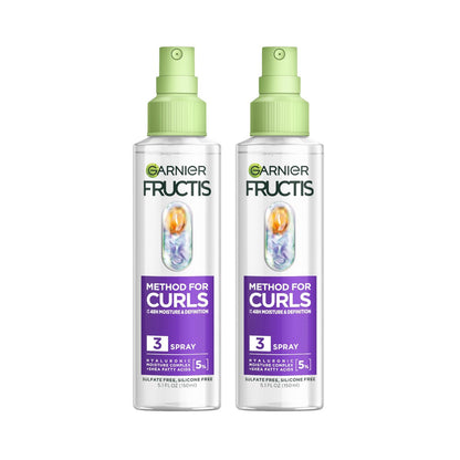 Garnier Fructis Method for Curls Feuchtigkeitsspendender Locken-Aktivator, Locken-Auffrischungsspray mit bis zu 5% Hyaluronic Moisture Complex, entwickelt und getestet für 2C bis 4C Locken und Coils, 12,5 fl oz