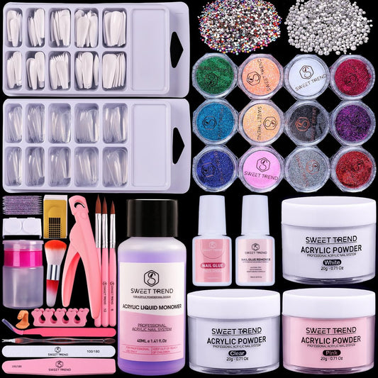 Acryl-Nagel Set für Anfänger: Professionelles Ultrafine-Acrylpulver-Kit mit 600 Nageltipps, Glitzerpulver, Nagelkleber & Entferner – Nagelkunst-Zubehör für DIY und Heim-Salon