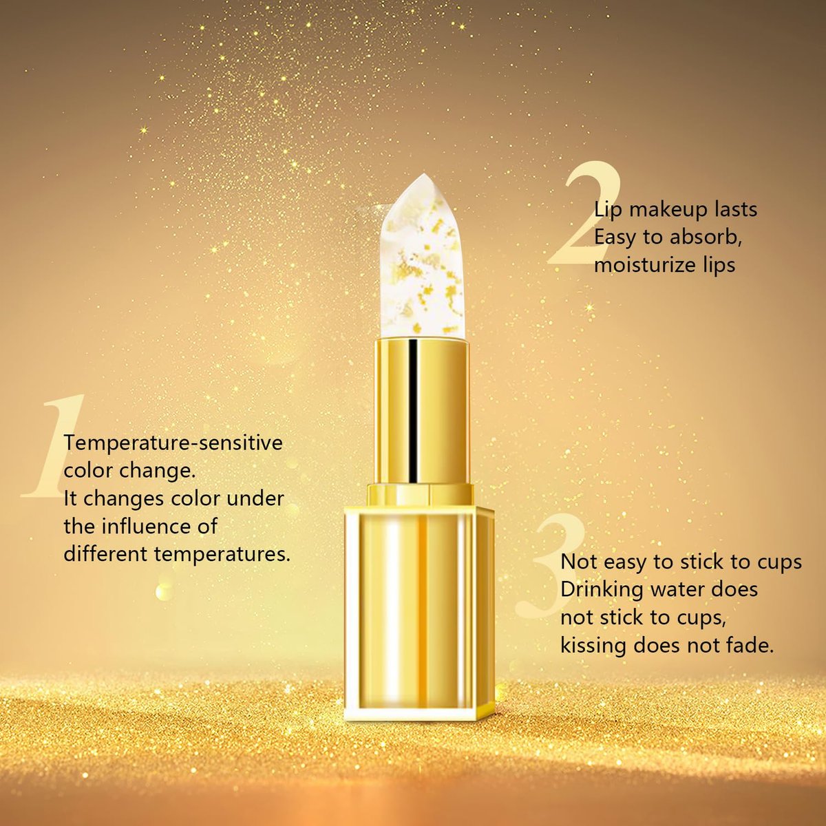 EOIRULA 2er-Pack übertragungssicherer farbwechselnder Lipgloss, Goldfolien-Lippenstift für Frauen, feuchtigkeitsspendender Glanz-Lippenglanz, tiefe Pflege