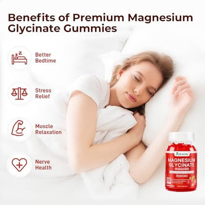 Magnesiumglycinat Gummibärchen 600 mg – Zuckerfreie Magnesium Gummis für Erwachsene, Hochabsorbierendes Magnesium für Stress- und Muskelentspannung & Nervengesundheit, Non-GMO, Glutenfrei, Vegan, 60 Stück
