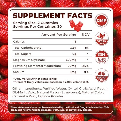 Magnesiumglycinat Gummibärchen 600 mg – Zuckerfreie Magnesium Gummis für Erwachsene, Hochabsorbierendes Magnesium für Stress- und Muskelentspannung & Nervengesundheit, Non-GMO, Glutenfrei, Vegan, 60 Stück