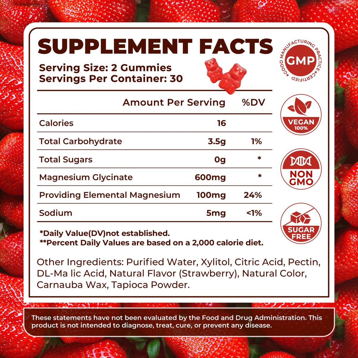 Magnesiumglycinat Gummibärchen 600 mg – Zuckerfreie Magnesium Gummis für Erwachsene, Hochabsorbierendes Magnesium für Stress- und Muskelentspannung & Nervengesundheit, Non-GMO, Glutenfrei, Vegan, 60 Stück