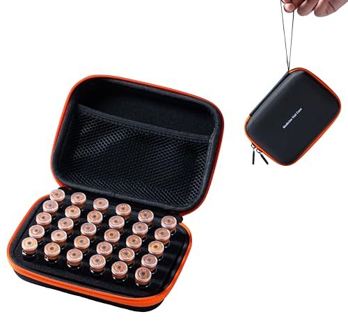 Moyite 30 Slots Peptid-Aufbewahrungsetui für Kühlschrank – Passend für 1ml, 2ml, 3ml Vials für Peptide, Insulin und GLP-1 – Mit Handschlaufe und Logo – Schwarz und Orange, Etui nur, 1 Stück