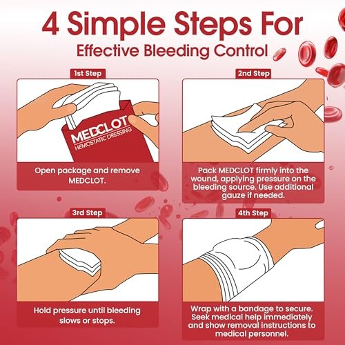 MEDCLOT Hämostatische Gaze – Stoppt Blutungen schnell – Blutstillender Verband mit Kaolin – Wundversorgung & Notfälle – Steriler Kompressverband, 2 Fuß Rolle, haltbar bis 2029