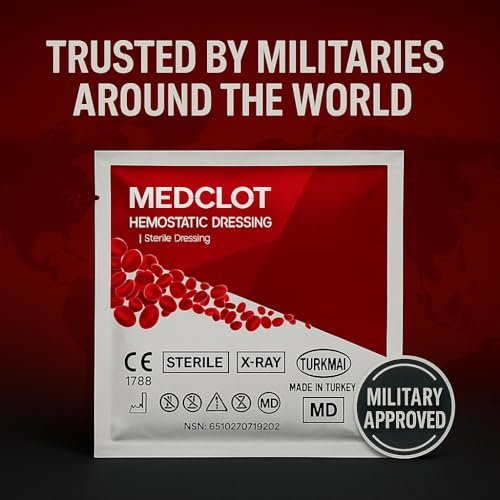 MEDCLOT Hämostatische Gaze – Stoppt Blutungen schnell – Blutstillender Verband mit Kaolin – Wundversorgung & Notfälle – Steriler Kompressverband, 2 Fuß Rolle, haltbar bis 2029