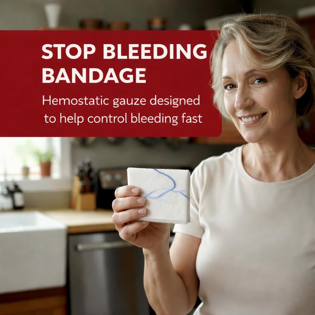 MEDCLOT Hämostatische Gaze – Stoppt Blutungen schnell – Blutstillender Verband mit Kaolin – Wundversorgung & Notfälle – Steriler Kompressverband, 2 Fuß Rolle, haltbar bis 2029