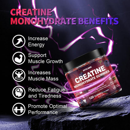 Creatin Monohydrat Gummis für Männer & Frauen – Zuckerfrei, Vegan, mit L-Taurin, Himbeer-Brombeer-Heidelbeer-Geschmack, 120 Stück